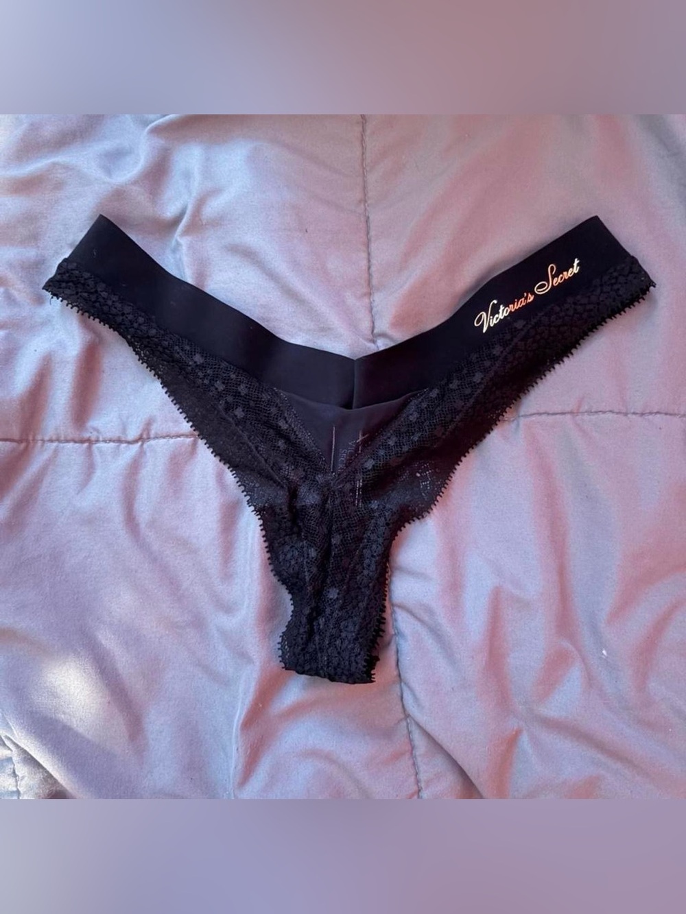 Victoria's Secret Black Lace V-Front Thong